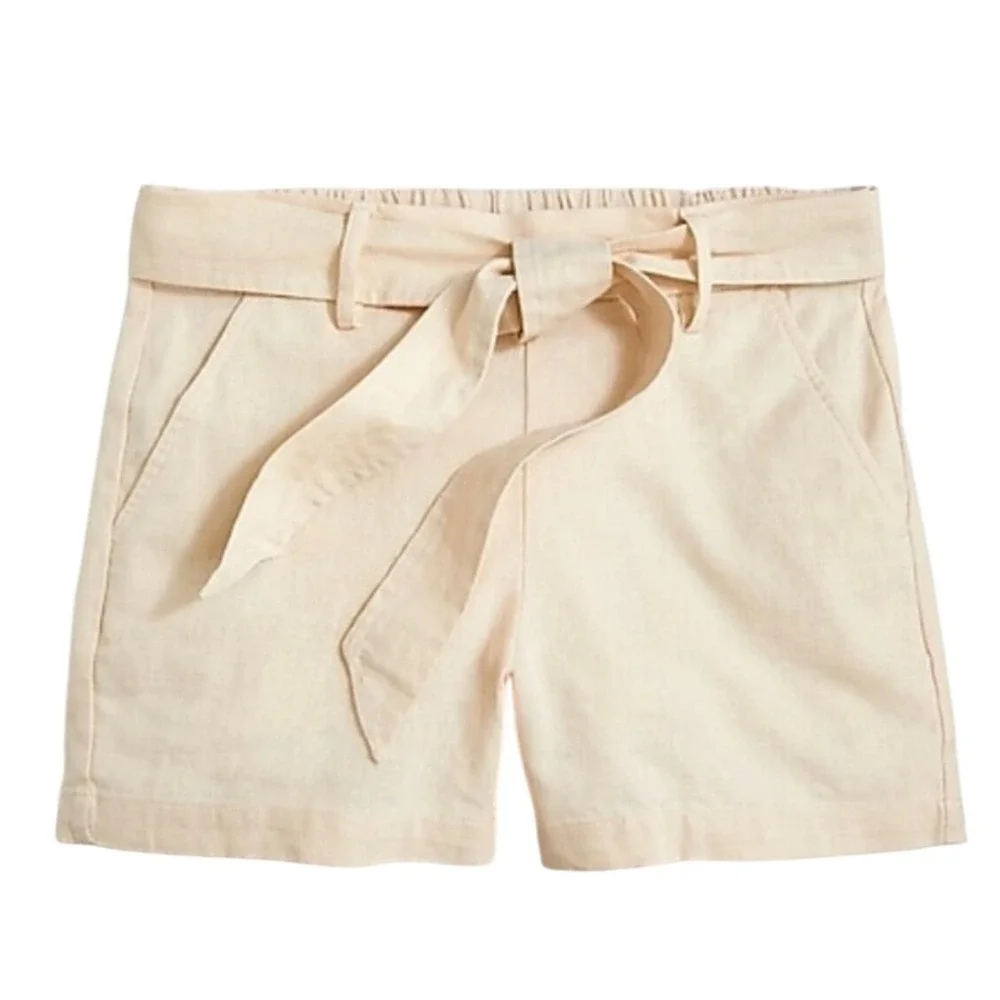 J. Crew‎ Linen Cotton Blend Tie Waist Shorts Ivory Cream Women's Size 12